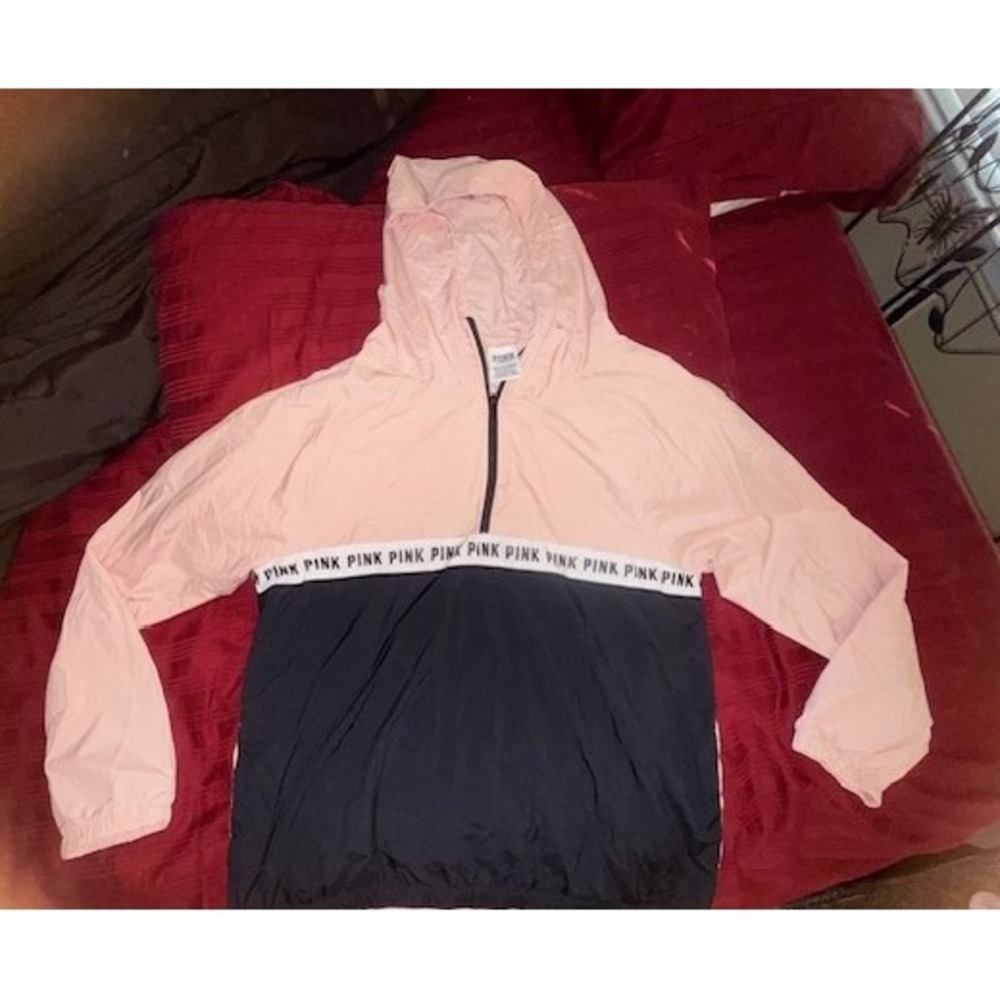 PINK Victoria's Secret Pullover Windbreaker Jacket XS/S Pink Black